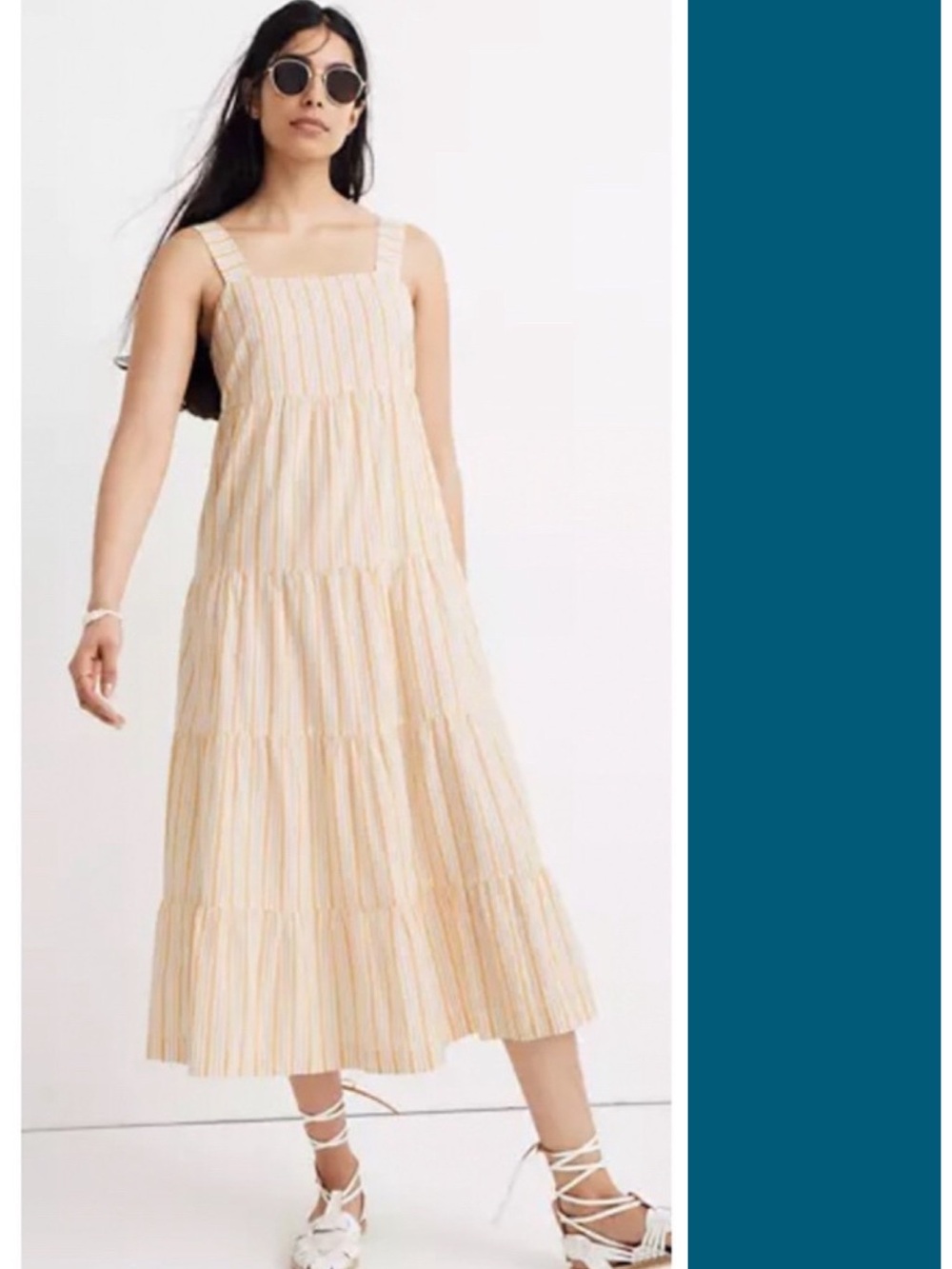 Madewell Button-Back Tiered Midi Sundress in Yellow & White Stripe 4 EUC Coastal